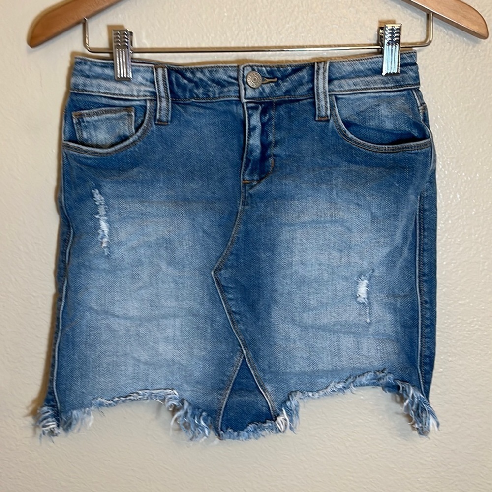 Cello Distressed Mini Jean Skirt
